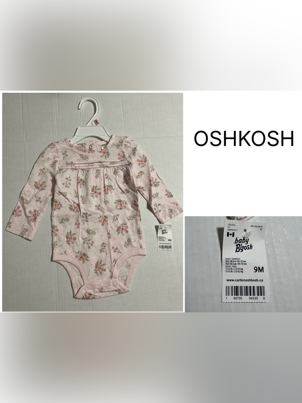 OSHKOSH - 9M - NWT - INFANT GIRLS GOLD PINK FLORAL BODYSUIT / ONESIE